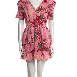 LoveShackFancy Pink Floral Mini Dress